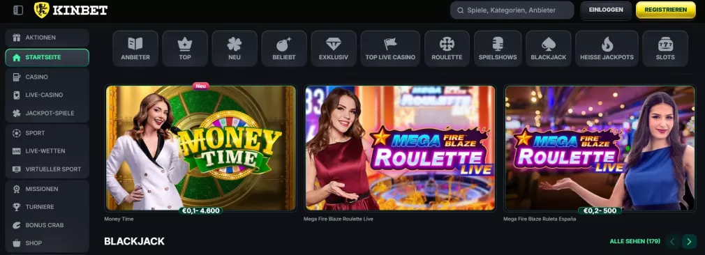 Kinbet Casino – 250% bis zu 3000 € + 350 Freispiele Willkommensbonus
